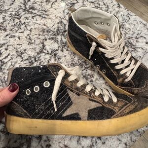 Golden Goose Midstar Mid Star in black glitter size 39/9 GGDB dove grey